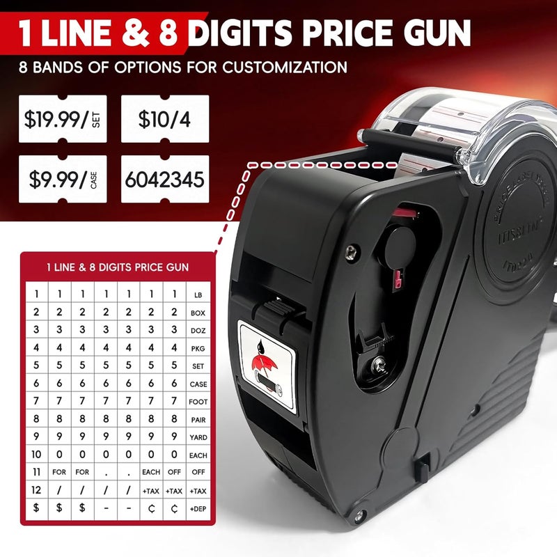 ITISBLTN 1 Line Price Gun & 8 Characters Price Tag Gun Black Pricing Gun Kit – Includes 5,000 Blank White Price Labels, 2 Ink Rollers, 1 Ink roll pre-Loaded - Image 2